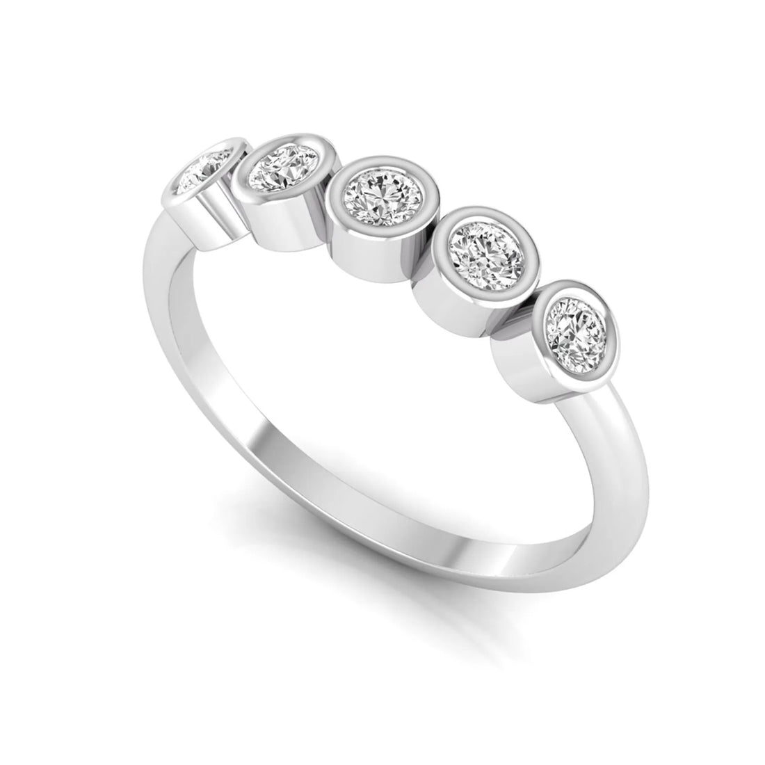 OctaPearl Classic Bezel Set lab Grown Diamond Five Stone Engagement Ring