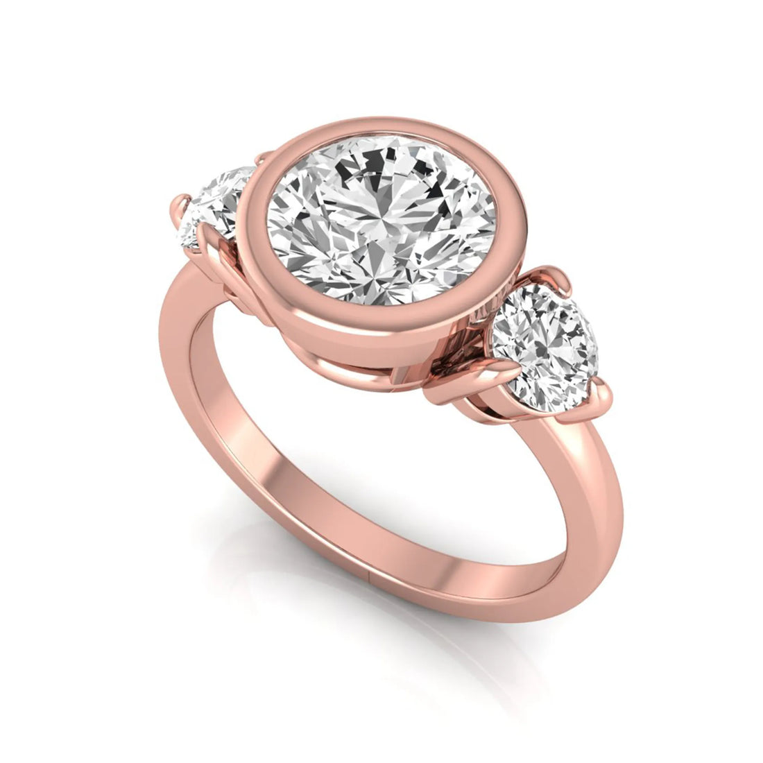 OctaPearl 2 ct Round Bezel Three Stone Lab Grown Diamond Engagement Ring
