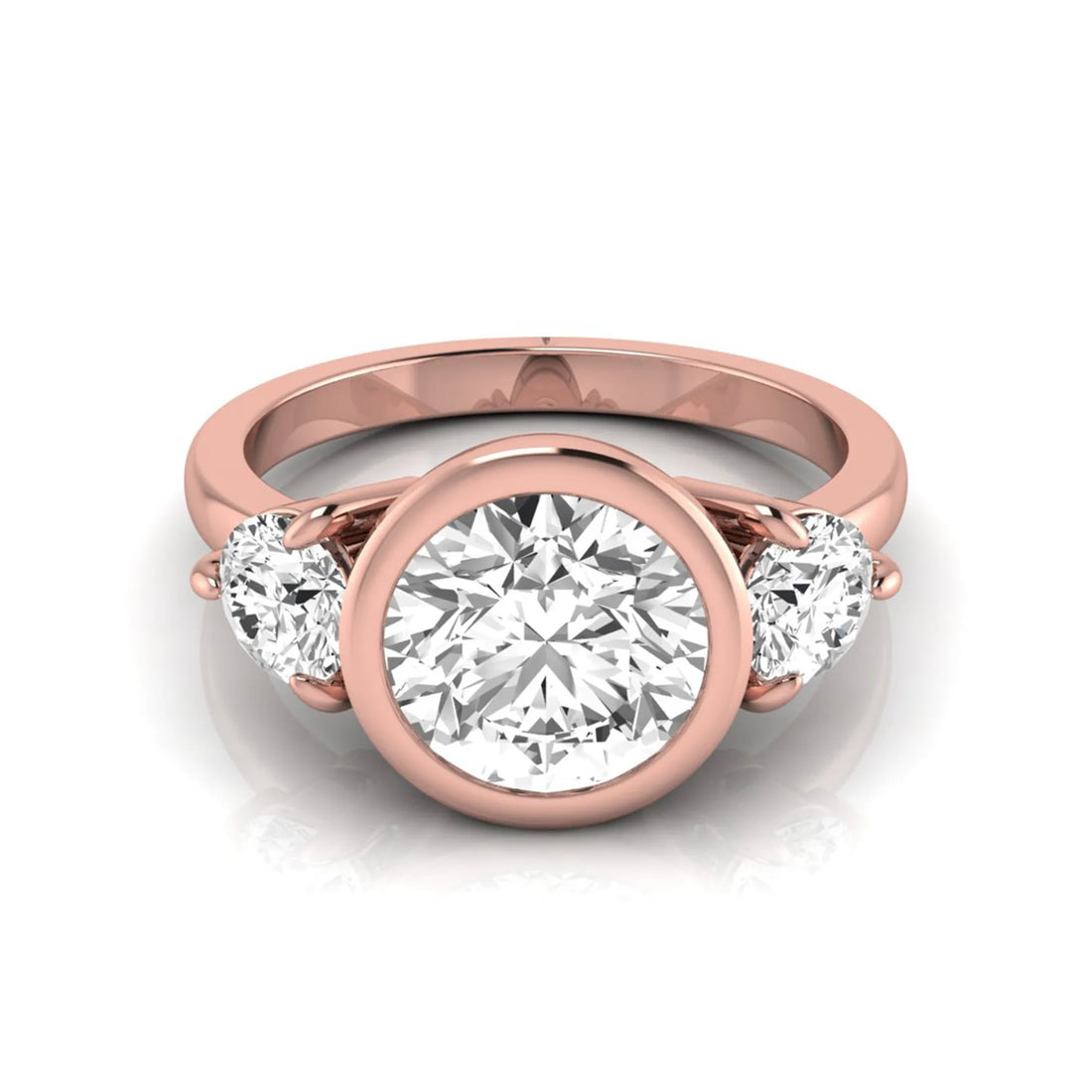 OctaPearl 2 ct Round Bezel Three Stone Lab Grown Diamond Engagement Ring
