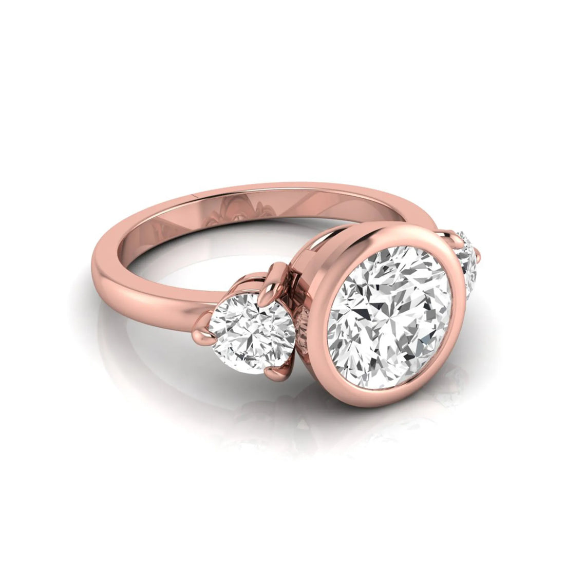 OctaPearl 2 ct Round Bezel Three Stone Lab Grown Diamond Engagement Ring