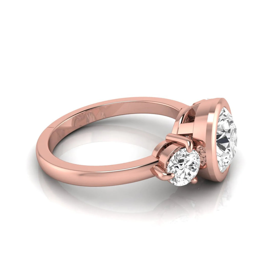 OctaPearl 2 ct Round Bezel Three Stone Lab Grown Diamond Engagement Ring