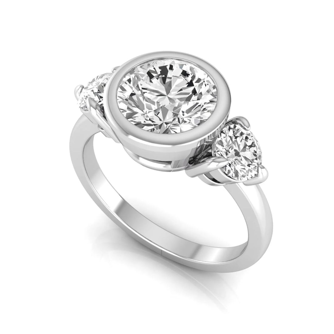 OctaPearl 2 ct Round Bezel Three Stone Lab Grown Diamond Engagement Ring