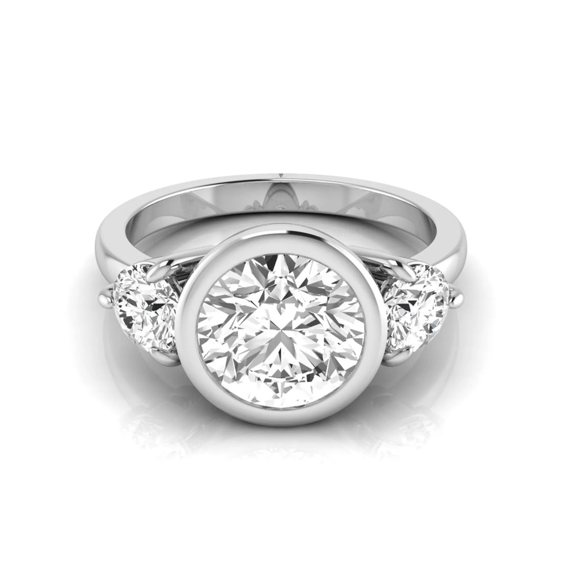 OctaPearl 2 ct Round Bezel Three Stone Lab Grown Diamond Engagement Ring