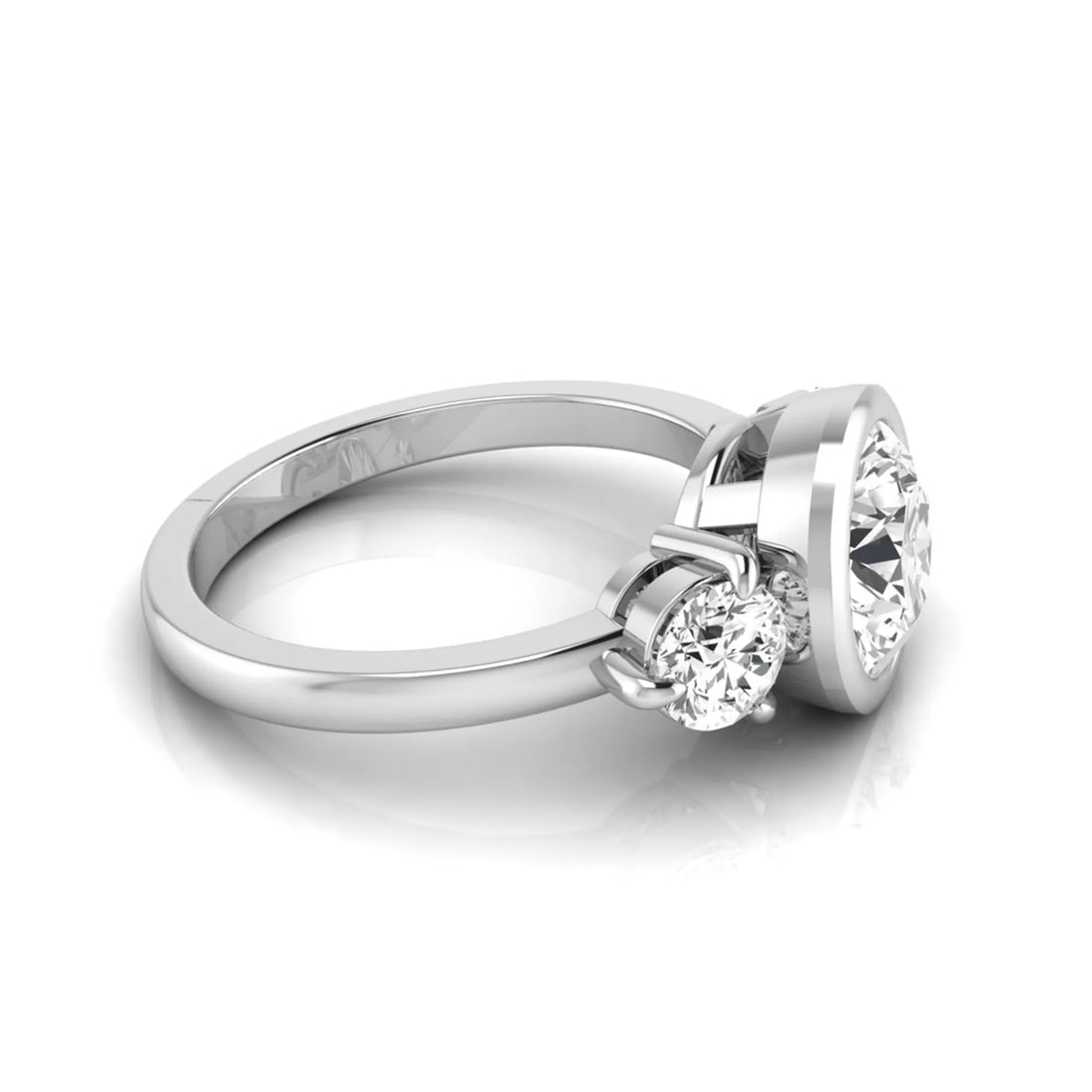 OctaPearl 2 ct Round Bezel Three Stone Lab Grown Diamond Engagement Ring
