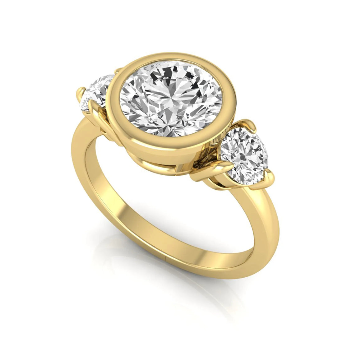 OctaPearl 2 ct Round Bezel Three Stone Lab Grown Diamond Engagement Ring