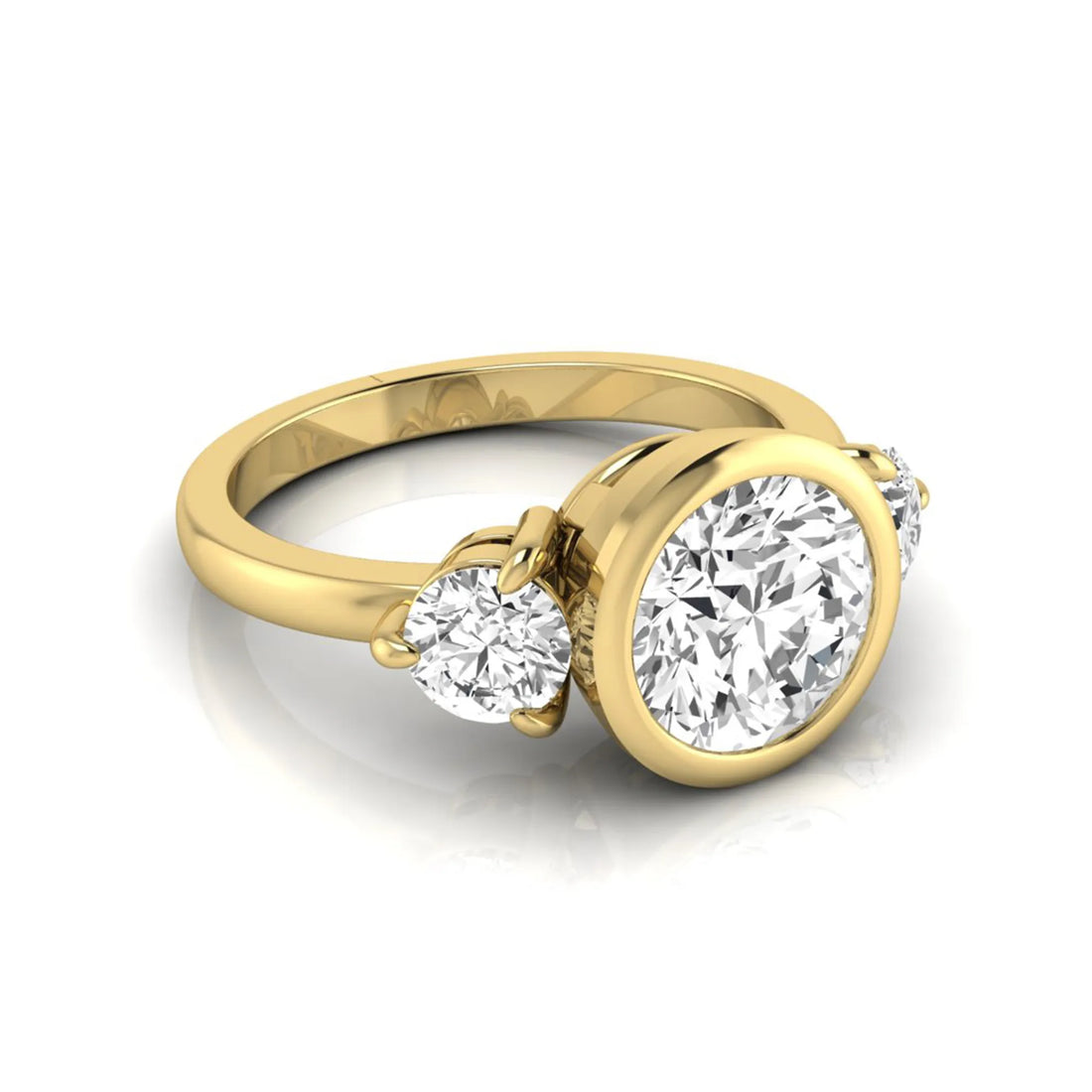 OctaPearl 2 ct Round Bezel Three Stone Lab Grown Diamond Engagement Ring