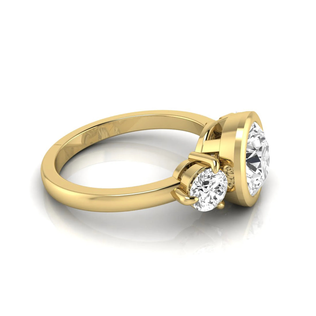 OctaPearl 2 ct Round Bezel Three Stone Lab Grown Diamond Engagement Ring