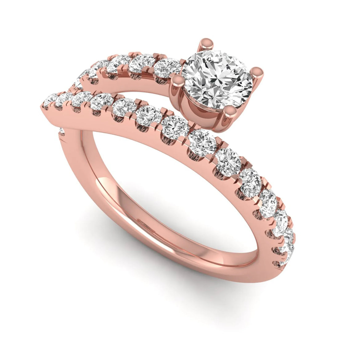 OctaPearl Round Bypass Shank Lab Grown Diamond Open Gap Pave Engagement Ring