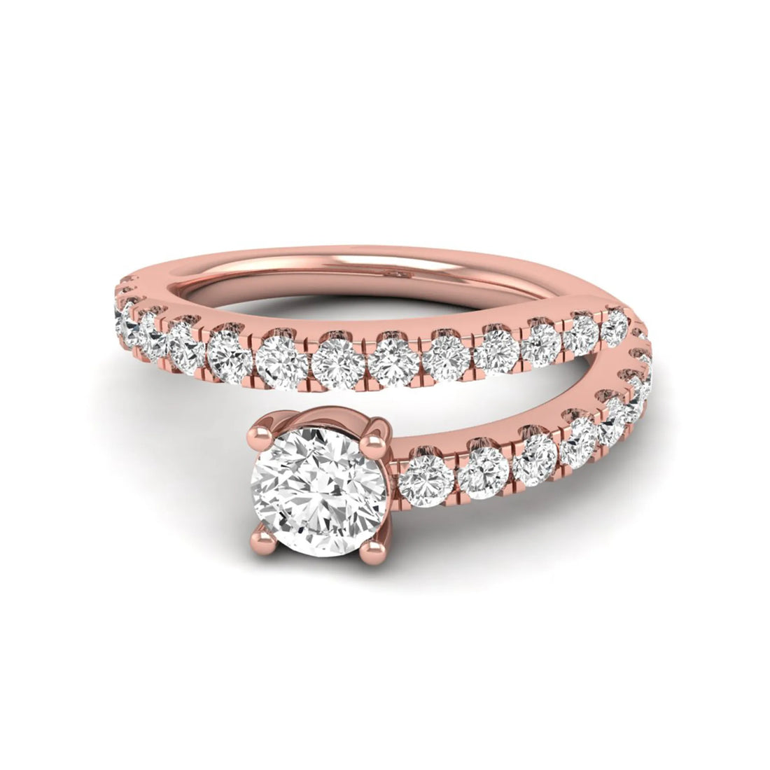 OctaPearl Round Bypass Shank Lab Grown Diamond Open Gap Pave Engagement Ring