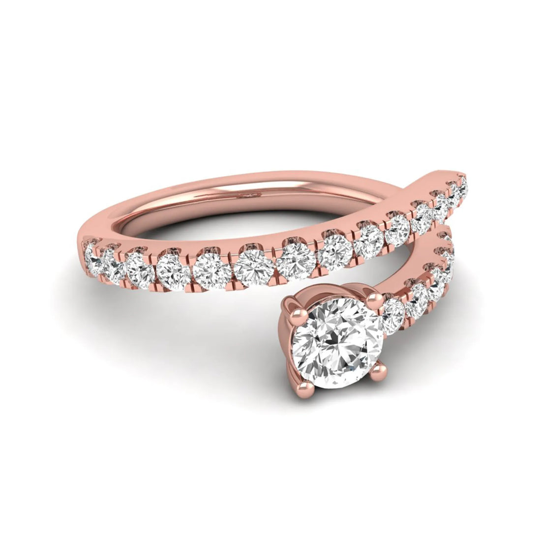 OctaPearl Round Bypass Shank Lab Grown Diamond Open Gap Pave Engagement Ring