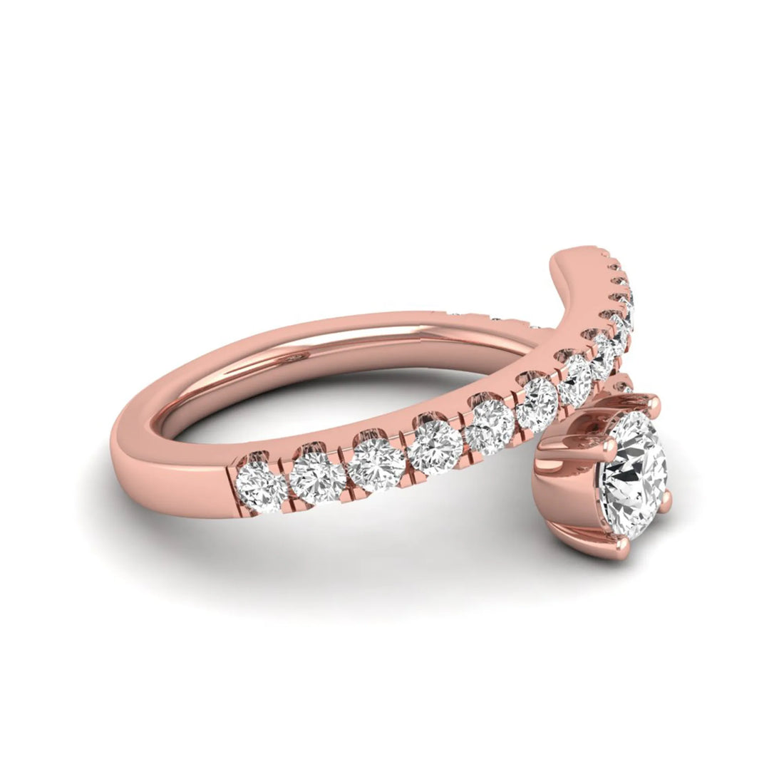 OctaPearl Round Bypass Shank Lab Grown Diamond Open Gap Pave Engagement Ring
