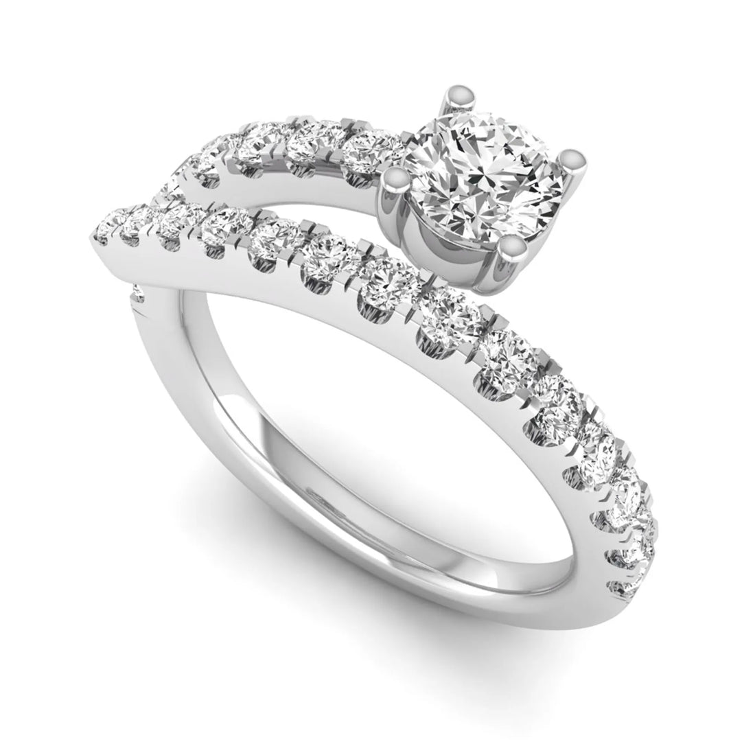 OctaPearl Round Bypass Shank Lab Grown Diamond Open Gap Pave Engagement Ring