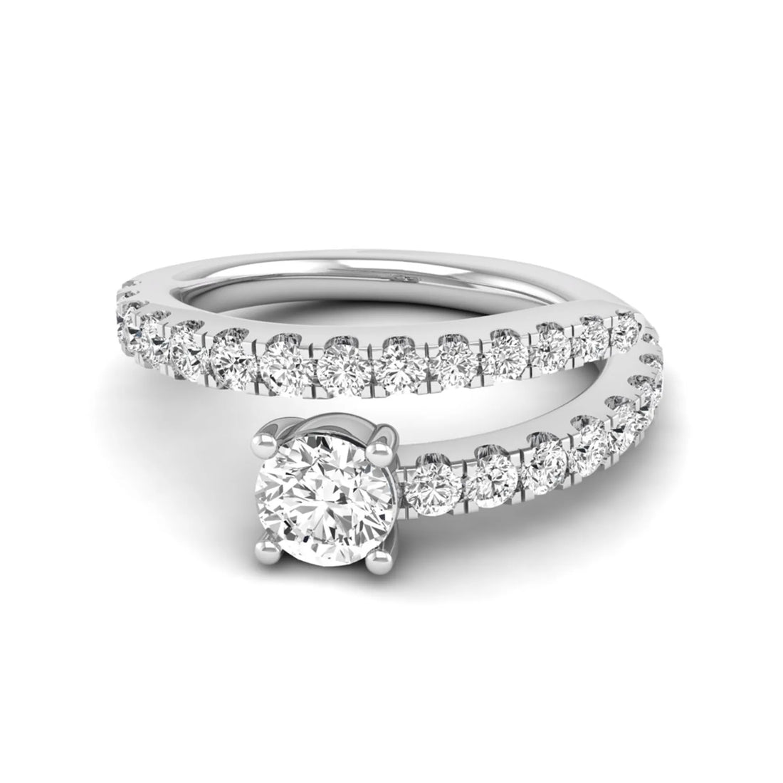 OctaPearl Round Bypass Shank Lab Grown Diamond Open Gap Pave Engagement Ring