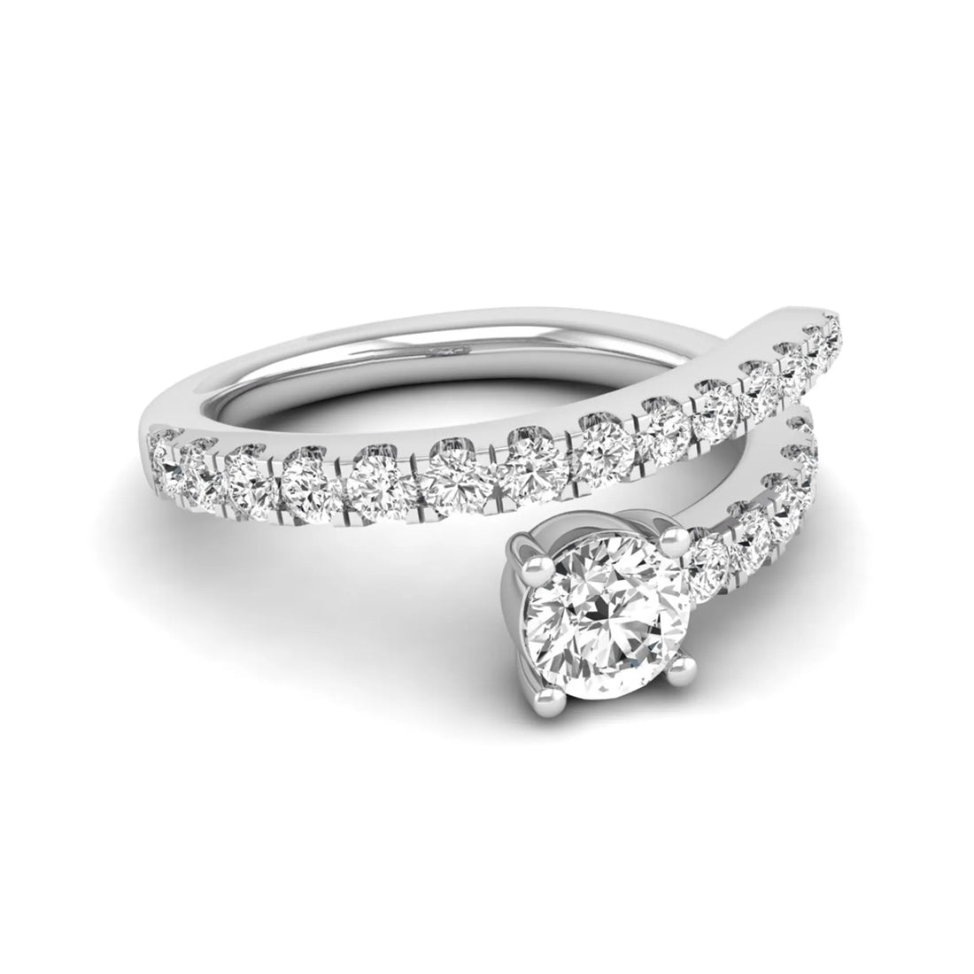 OctaPearl Round Bypass Shank Lab Grown Diamond Open Gap Pave Engagement Ring