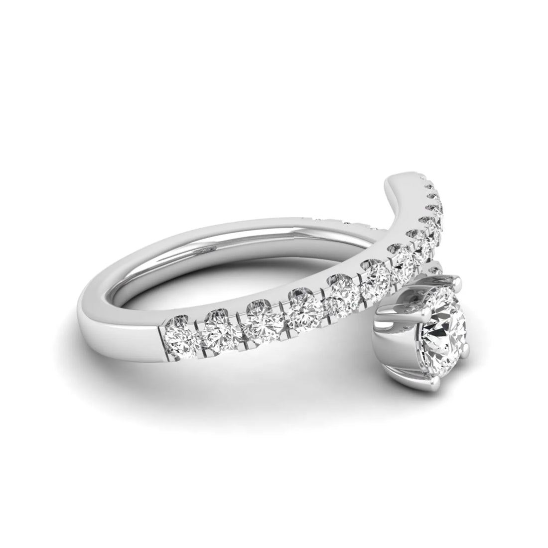 OctaPearl Round Bypass Shank Lab Grown Diamond Open Gap Pave Engagement Ring