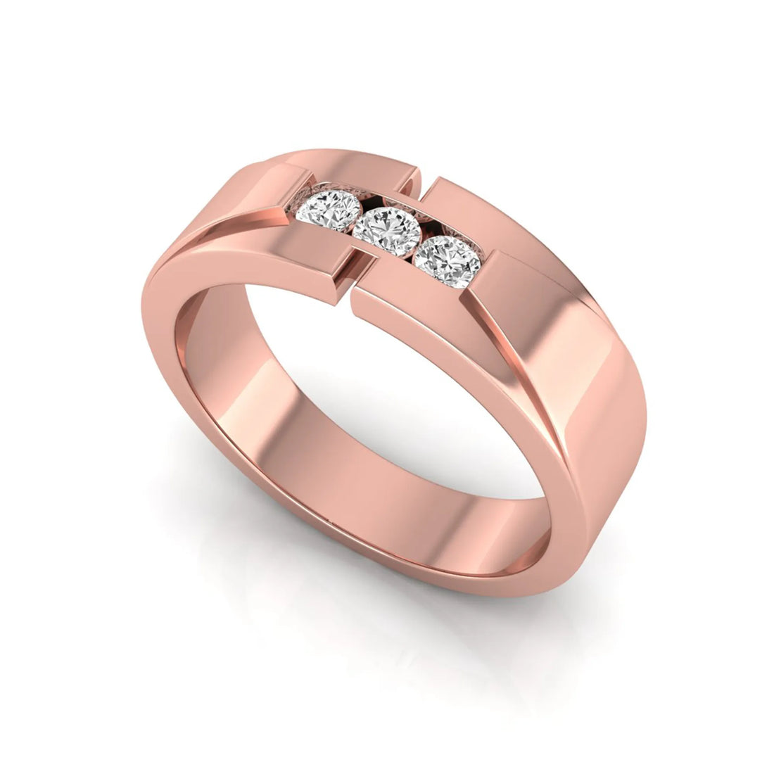 OctaPearl Channel Set Round Lab Grown Diamond Three Stone Men's Engagement Ring