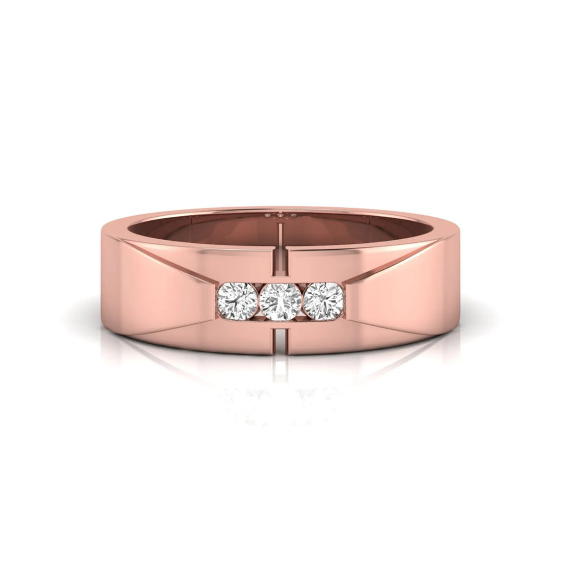 OctaPearl Channel Set Round Lab Grown Diamond Three Stone Men's Engagement Ring