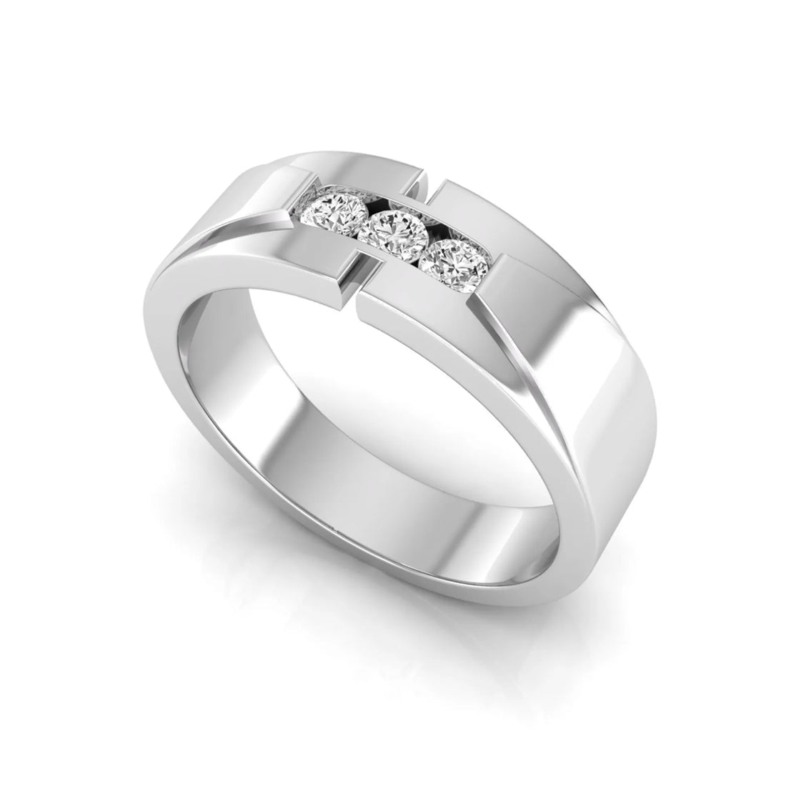 OctaPearl Channel Set Round Lab Grown Diamond Three Stone Men's Engagement Ring