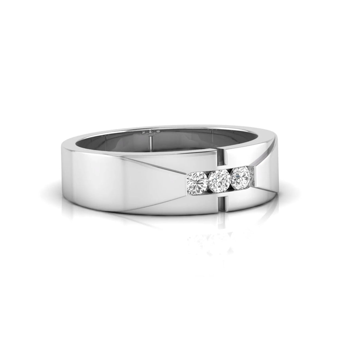 OctaPearl Channel Set Round Lab Grown Diamond Three Stone Men's Engagement Ring