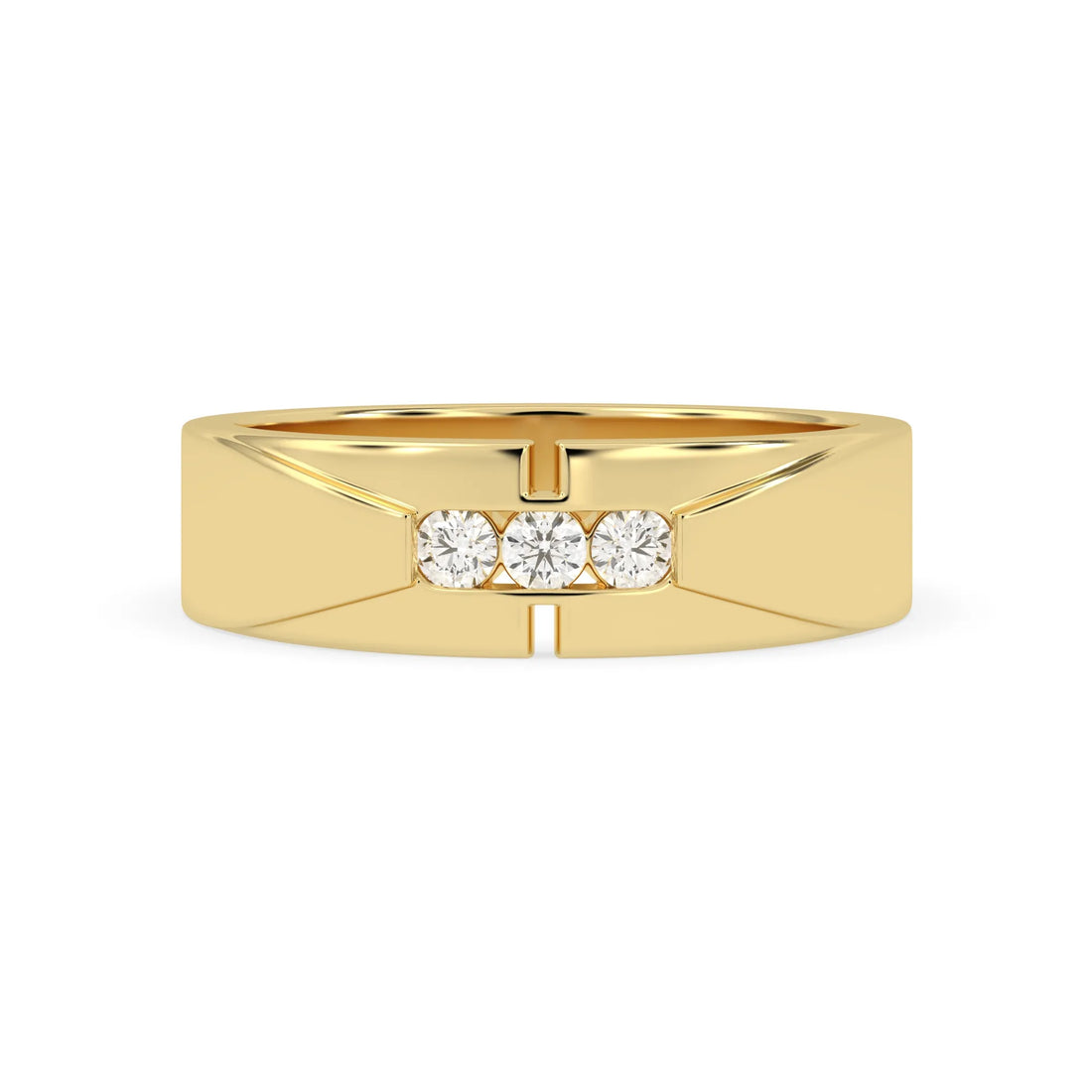 OctaPearl Channel Set Round Lab Grown Diamond Three Stone Men's Engagement Ring