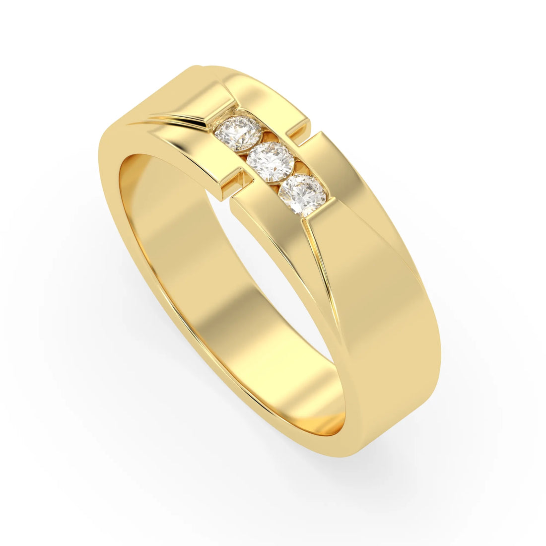 OctaPearl Channel Set Round Lab Grown Diamond Three Stone Men's Engagement Ring