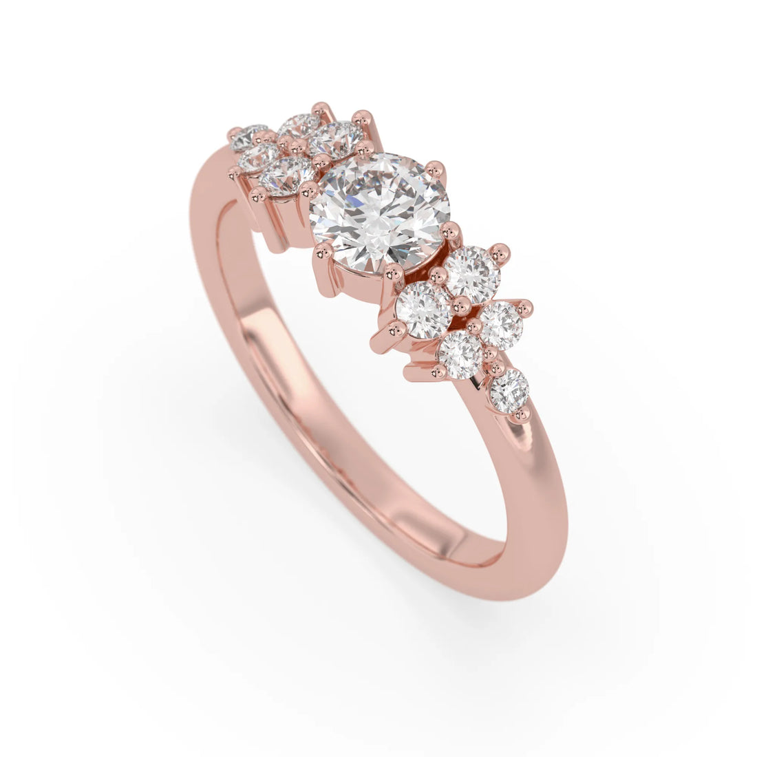 OctaPearl Round Cut Floral Inspire Lab Grown Diamond Pave Engagement Ring