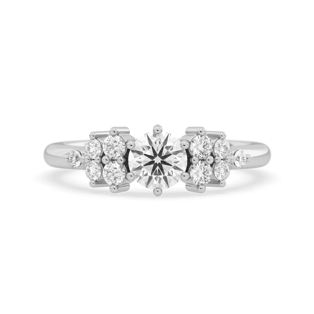 OctaPearl Round Cut Floral Inspire Lab Grown Diamond Pave Engagement Ring