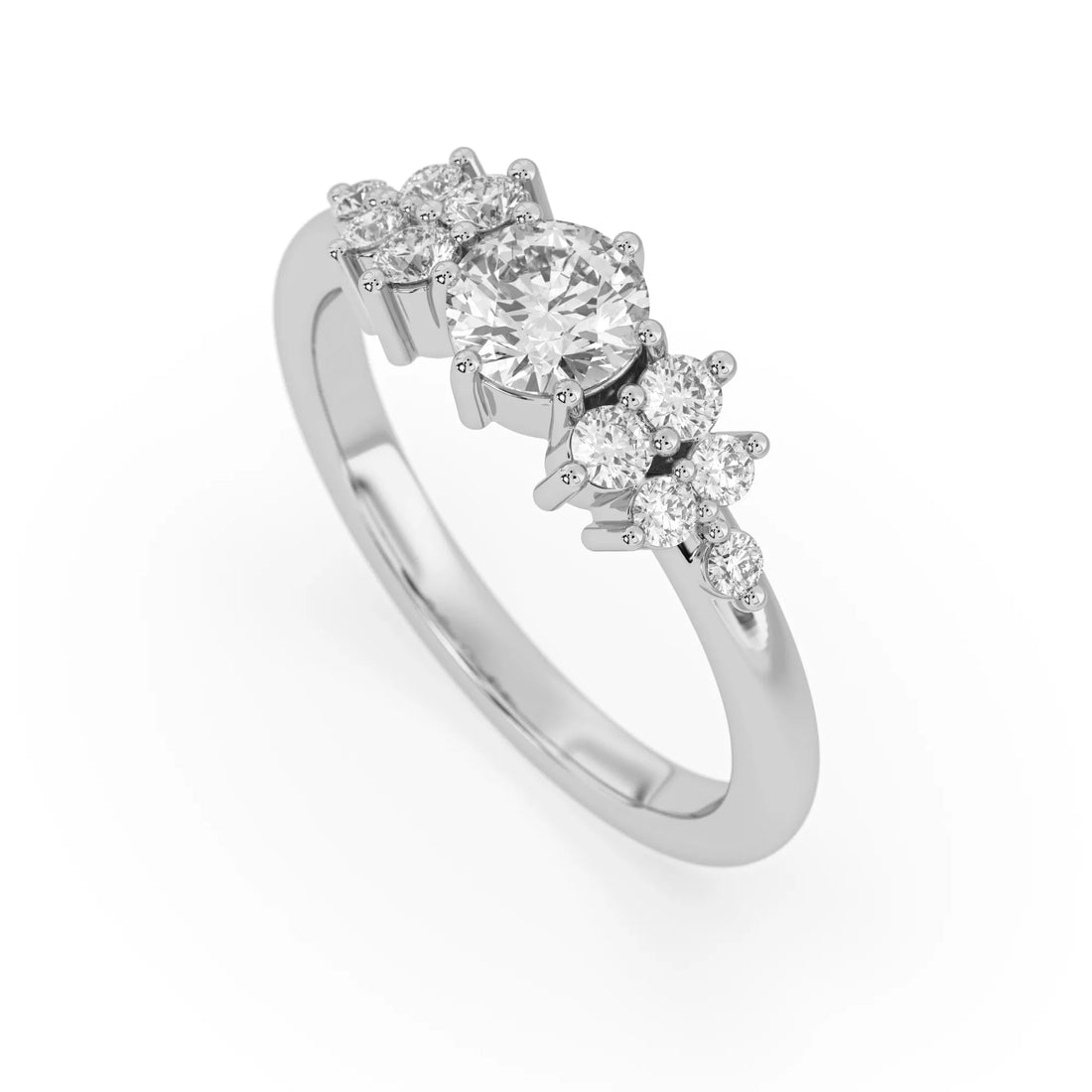 OctaPearl Round Cut Floral Inspire Lab Grown Diamond Pave Engagement Ring