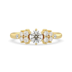 OctaPearl Round Cut Floral Inspire Lab Grown Diamond Pave Engagement Ring