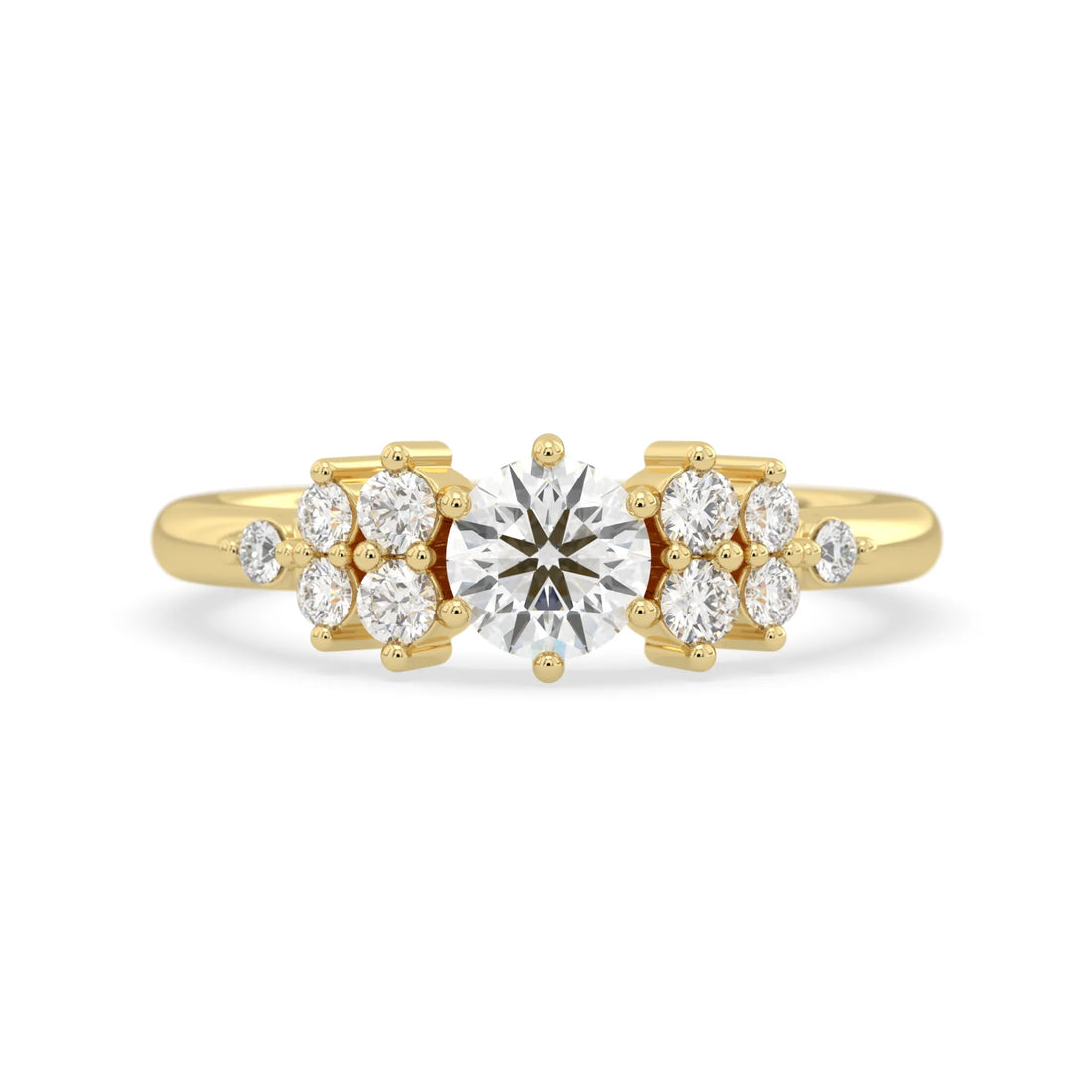 OctaPearl Round Cut Floral Inspire Lab Grown Diamond Pave Engagement Ring