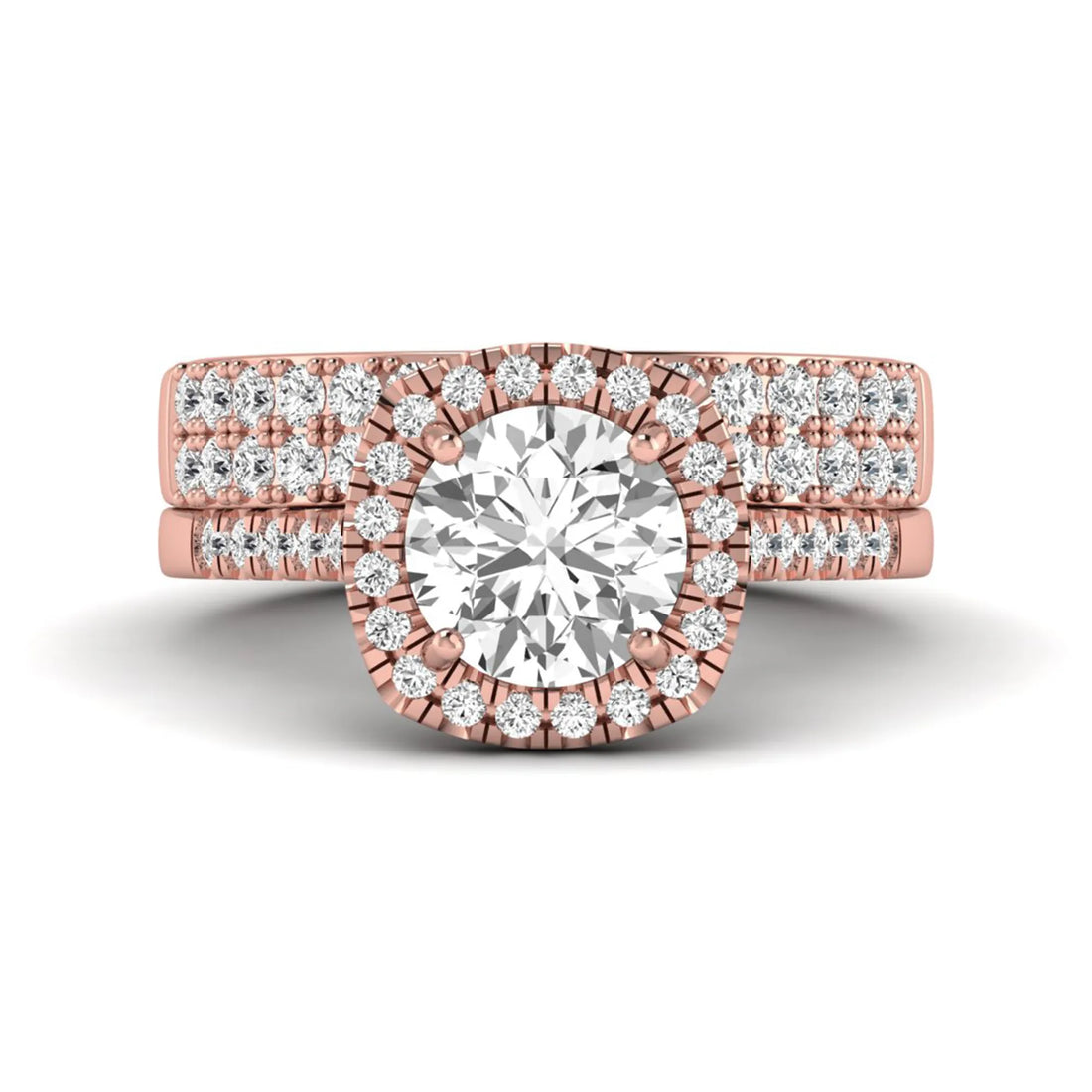 OctaPearl 2 ct Round Halo lab Grown Diamond Wedding Bridal Ring Set