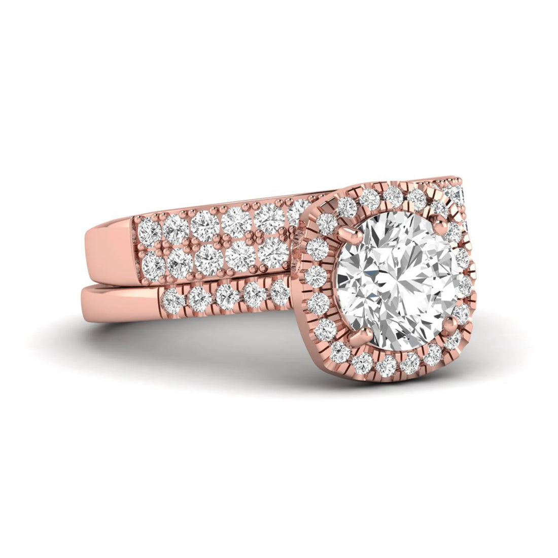 OctaPearl 2 ct Round Halo lab Grown Diamond Wedding Bridal Ring Set