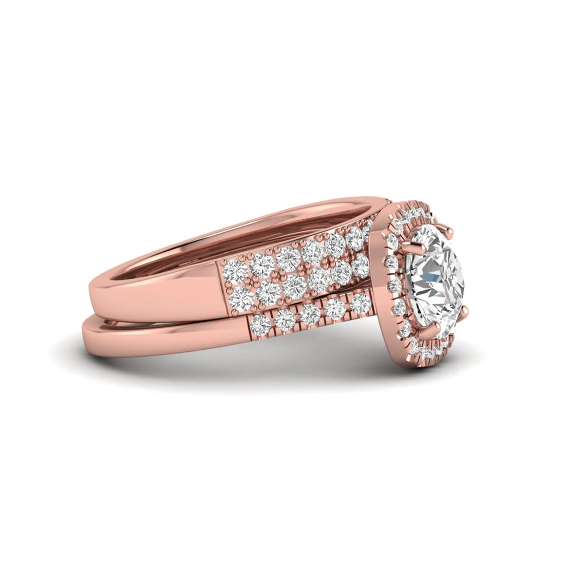 OctaPearl 2 ct Round Halo lab Grown Diamond Wedding Bridal Ring Set