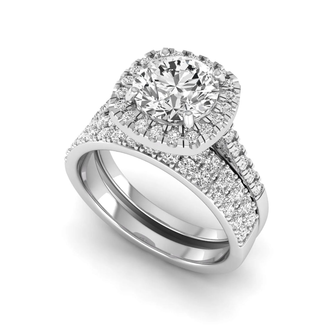 OctaPearl 2 ct Round Halo lab Grown Diamond Wedding Bridal Ring Set