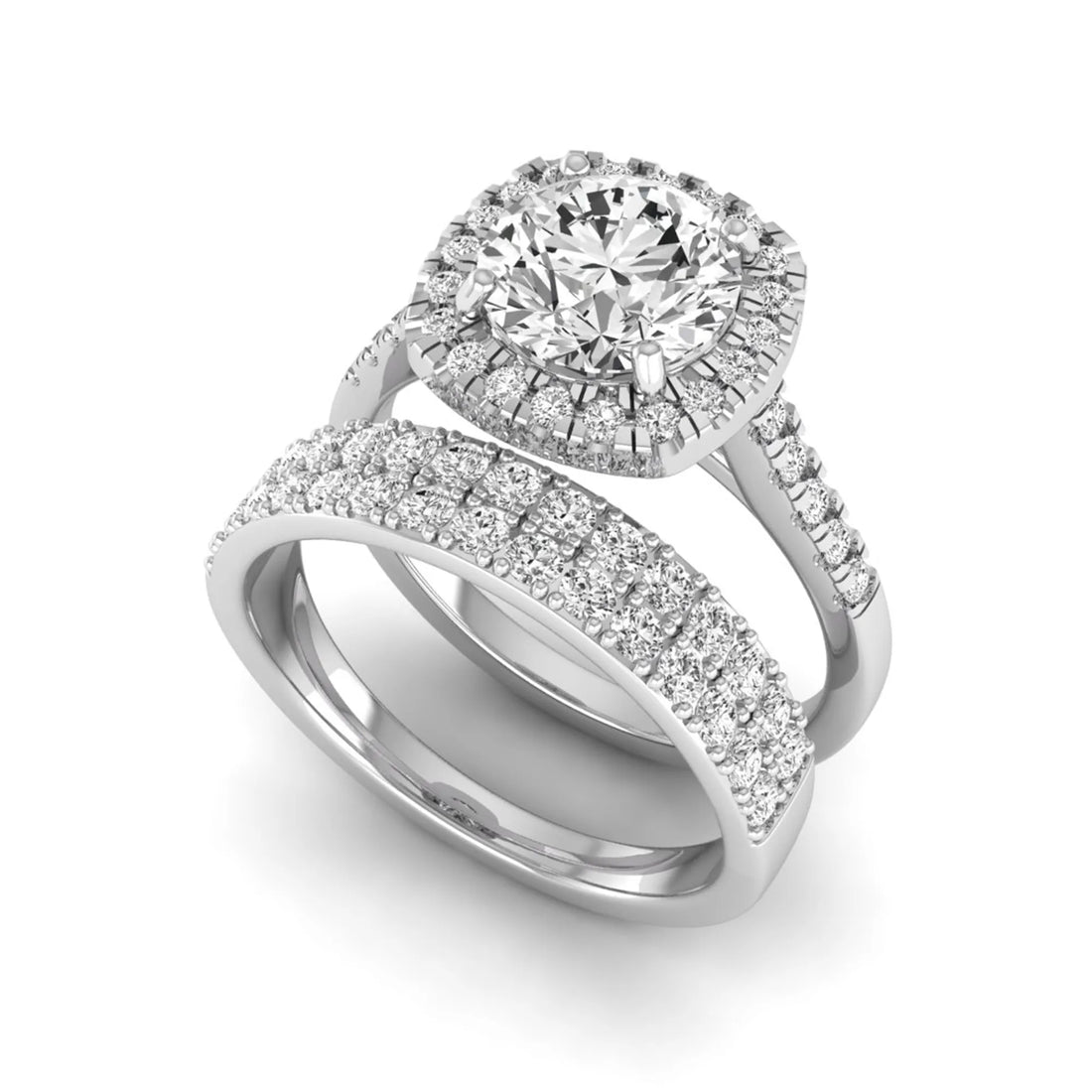 OctaPearl 2 ct Round Halo lab Grown Diamond Wedding Bridal Ring Set