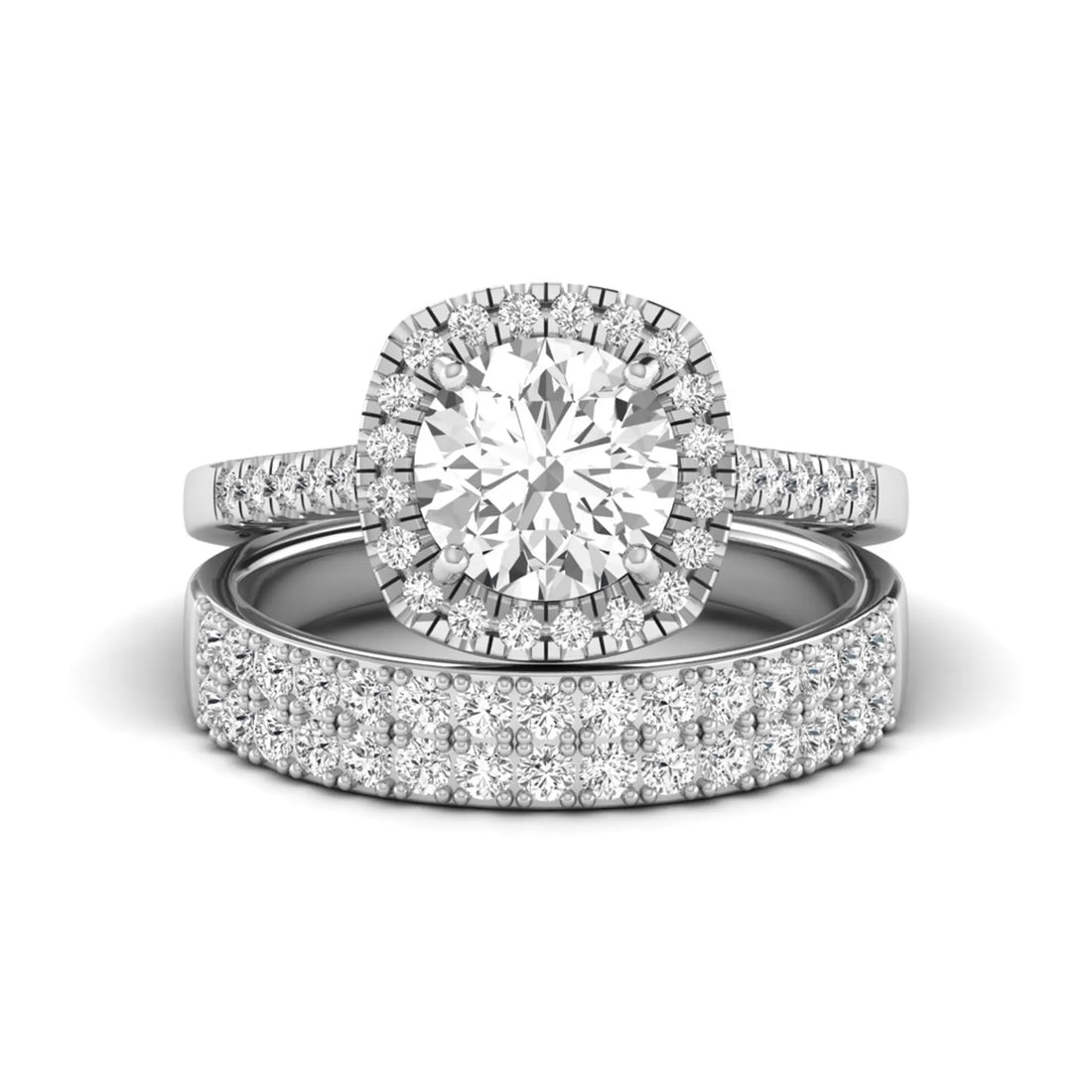 OctaPearl 2 ct Round Halo lab Grown Diamond Wedding Bridal Ring Set