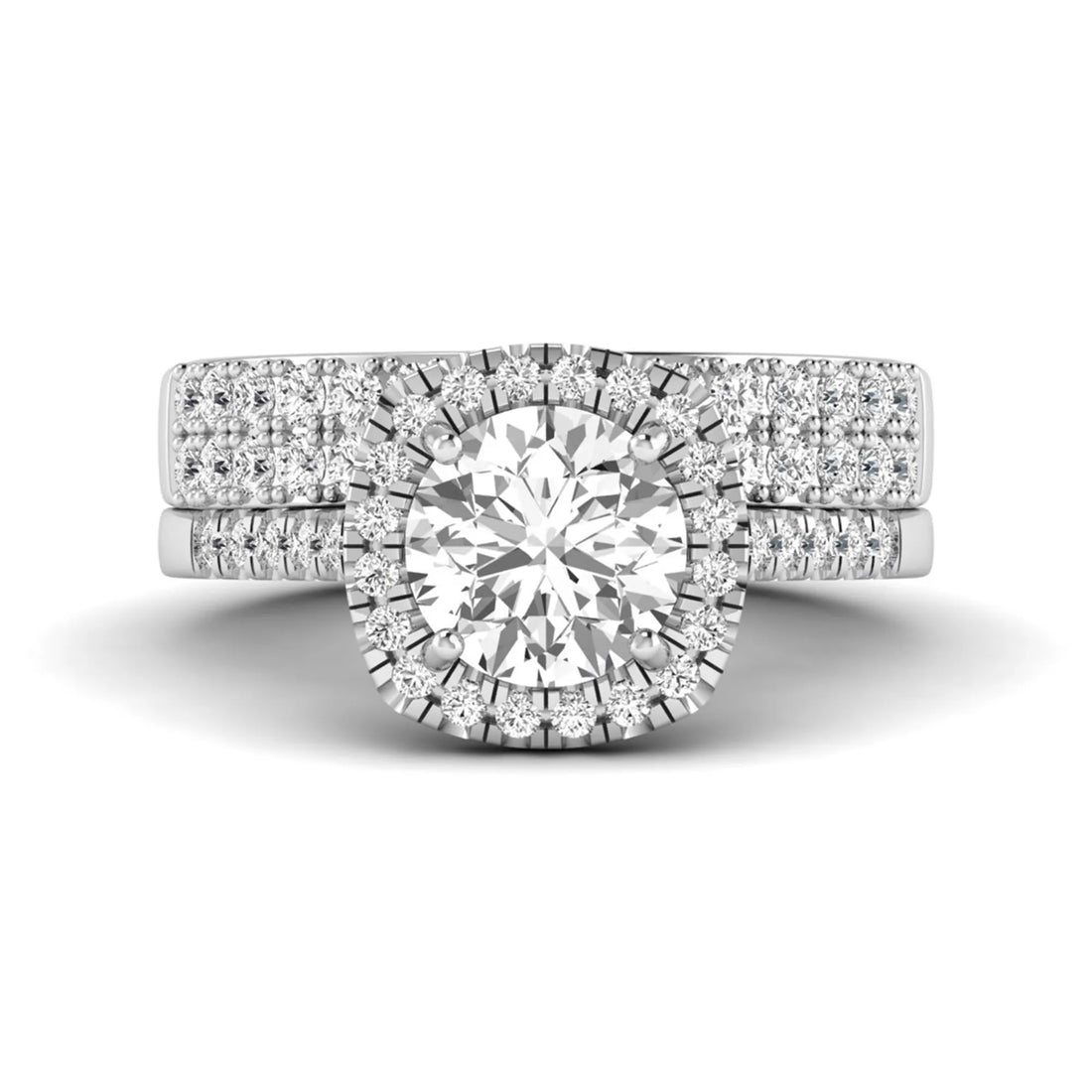 OctaPearl 2 ct Round Halo lab Grown Diamond Wedding Bridal Ring Set