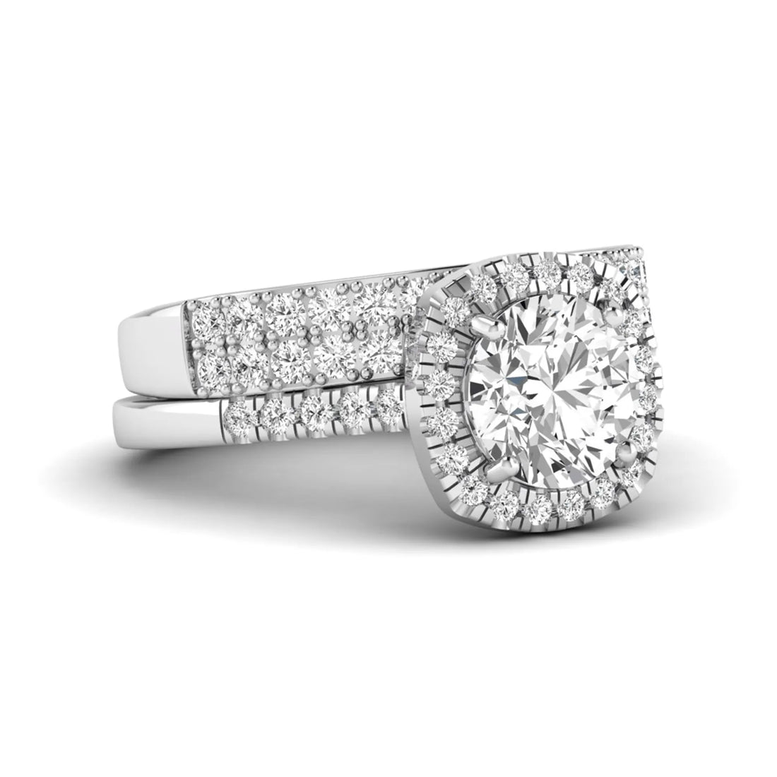 OctaPearl 2 ct Round Halo lab Grown Diamond Wedding Bridal Ring Set