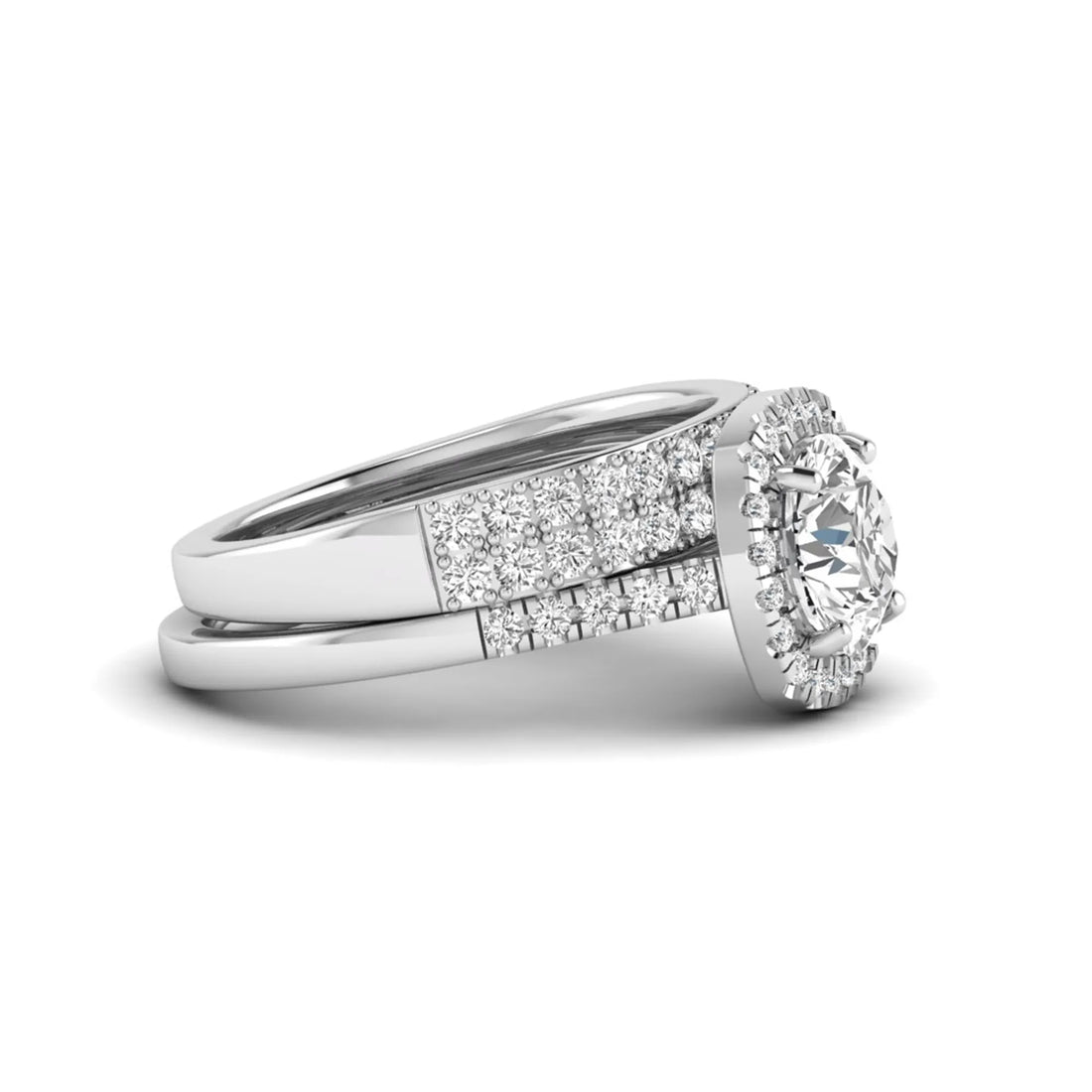 OctaPearl 2 ct Round Halo lab Grown Diamond Wedding Bridal Ring Set