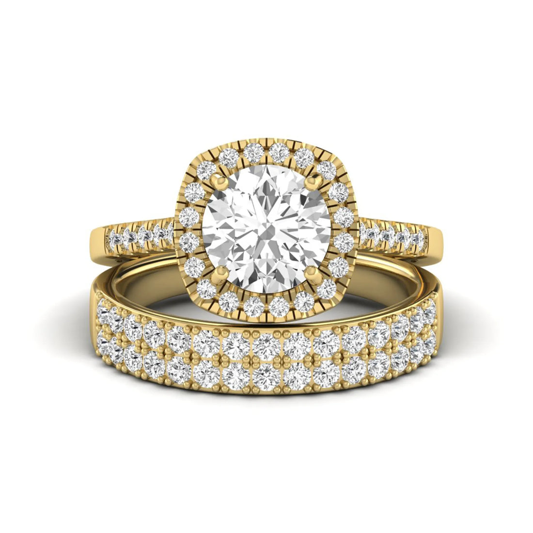 OctaPearl 2 ct Round Halo lab Grown Diamond Wedding Bridal Ring Set