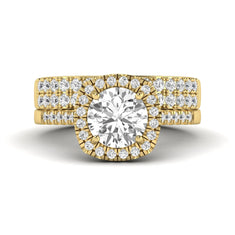 OctaPearl 2 ct Round Halo lab Grown Diamond Wedding Bridal Ring Set