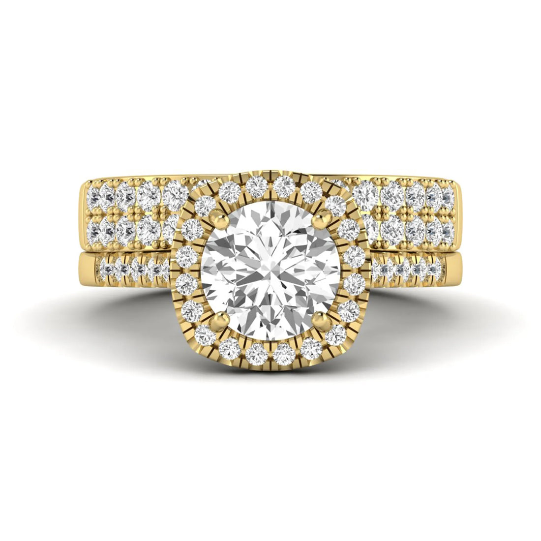 OctaPearl 2 ct Round Halo lab Grown Diamond Wedding Bridal Ring Set