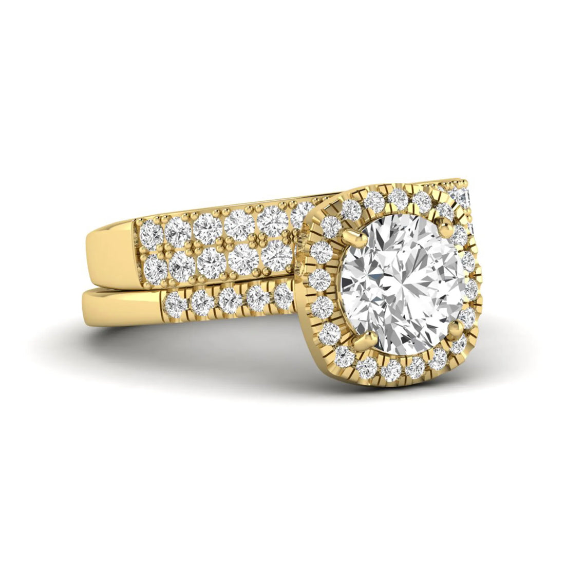 OctaPearl 2 ct Round Halo lab Grown Diamond Wedding Bridal Ring Set