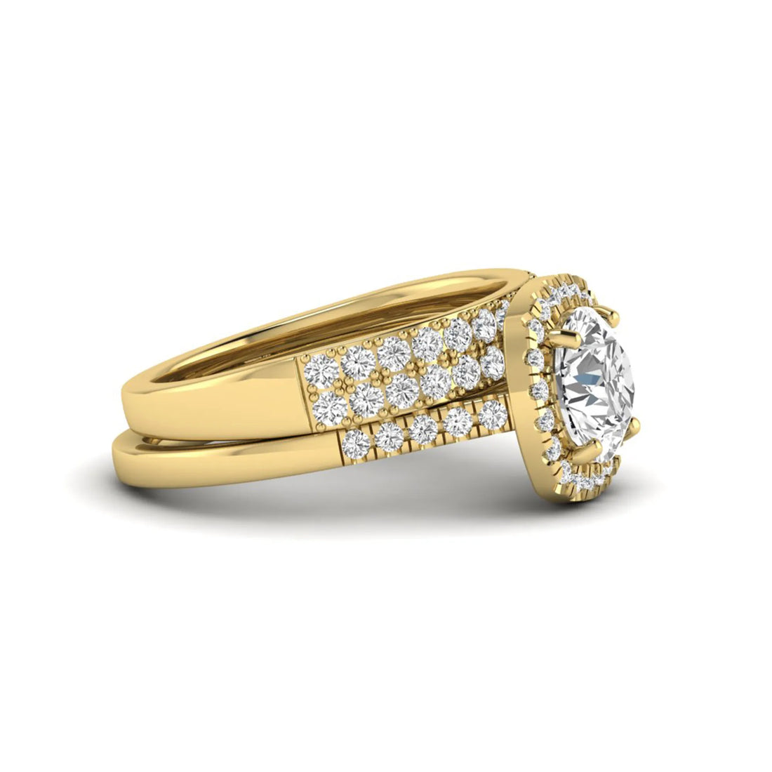 OctaPearl 2 ct Round Halo lab Grown Diamond Wedding Bridal Ring Set
