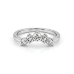 Round cut five stone moissanite curved ring with prong setting and elegant crown-inspired design
