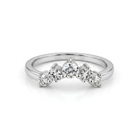 Round cut five stone moissanite curved ring with prong setting and elegant crown-inspired design