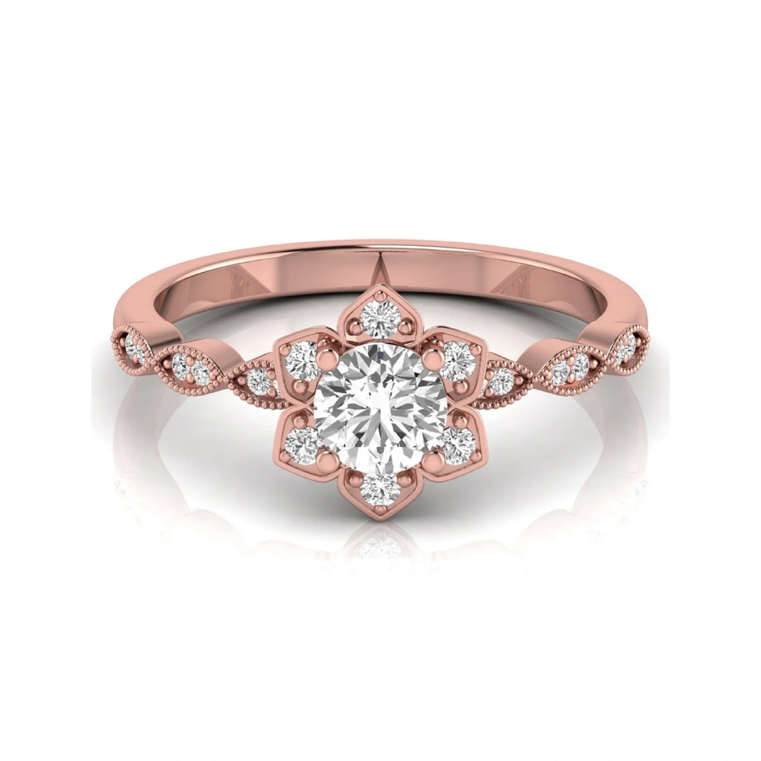 OctaPearl Round Cut Floral Lab Grown Diamond Engagement Ring