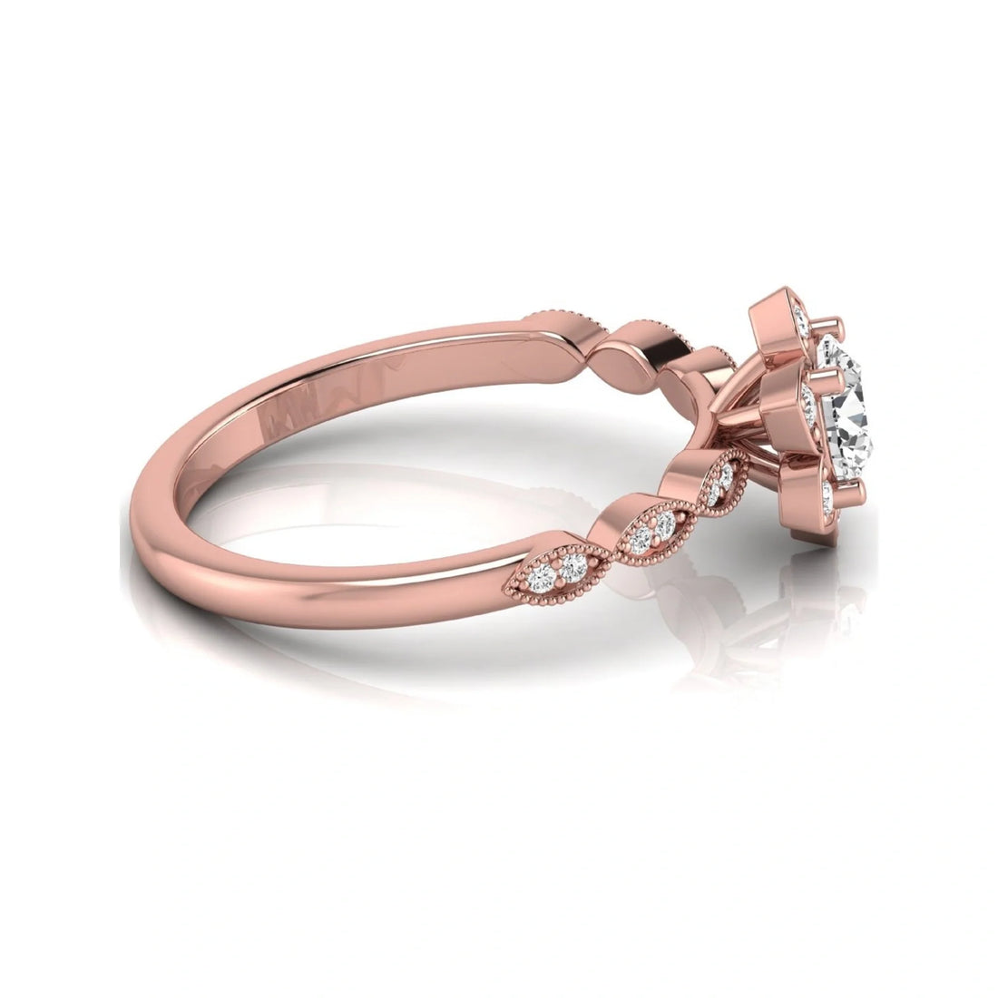 OctaPearl Round Cut Floral Lab Grown Diamond Engagement Ring