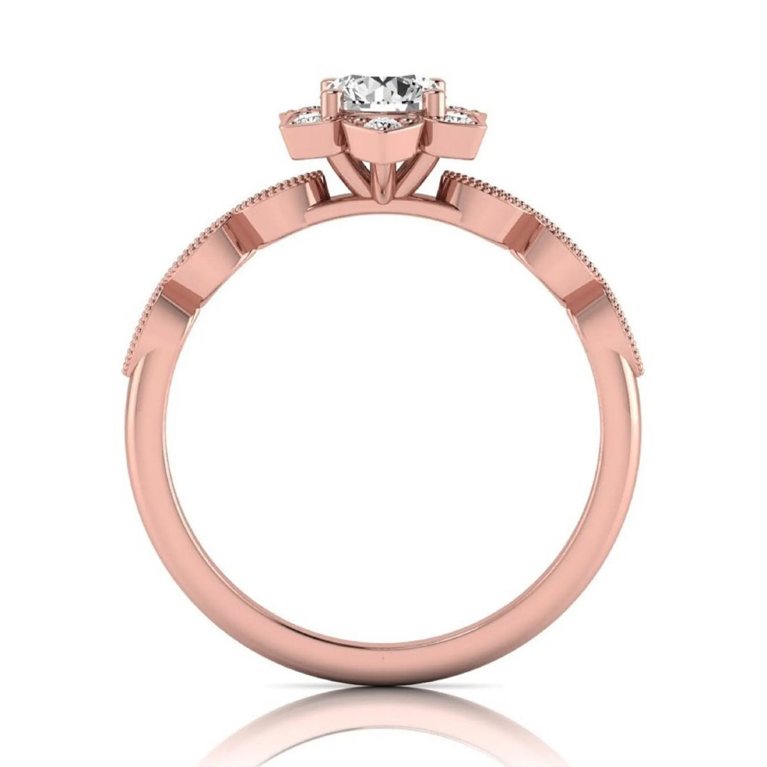 OctaPearl Round Cut Floral Lab Grown Diamond Engagement Ring