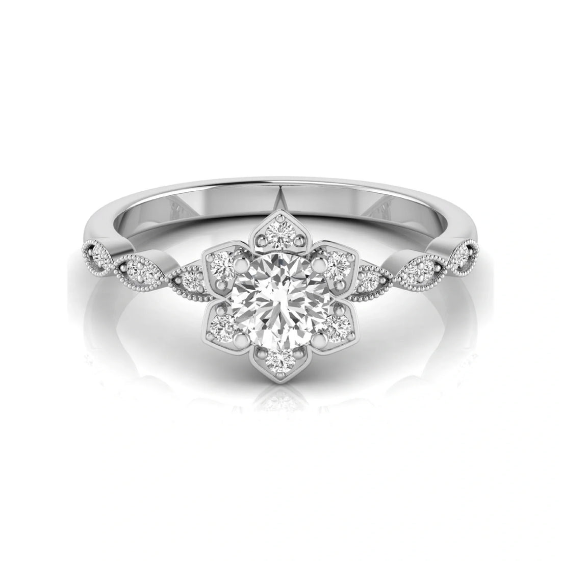 OctaPearl Round Cut Floral Lab Grown Diamond Engagement Ring